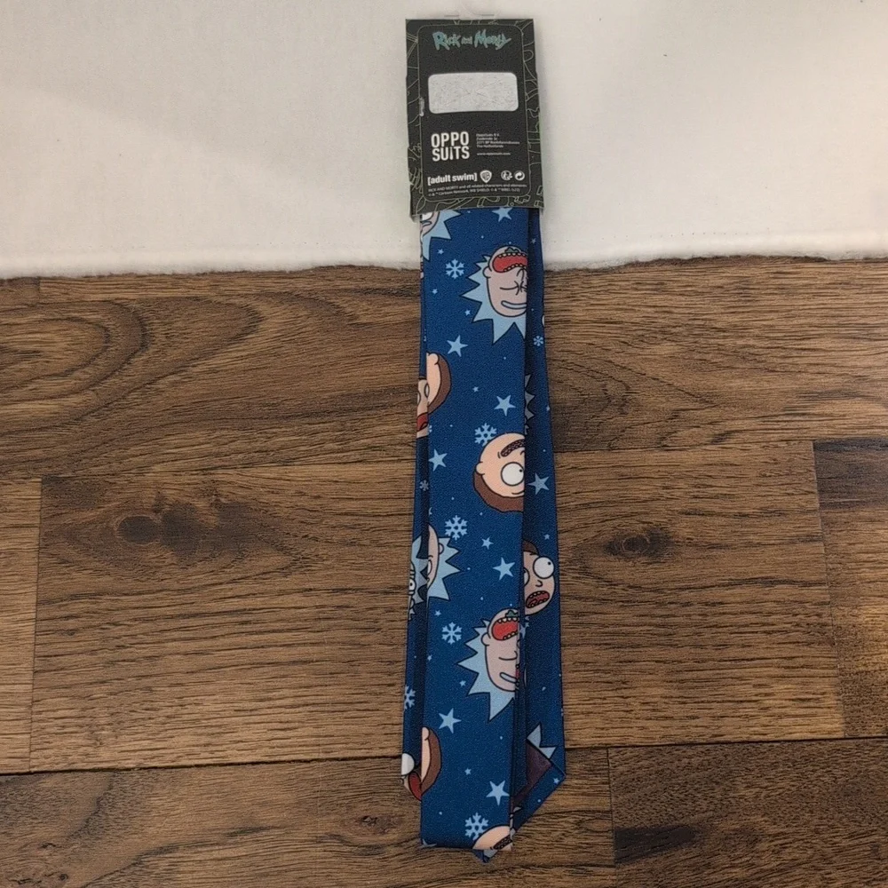 Mens Rick and Morty royal blue character print tie